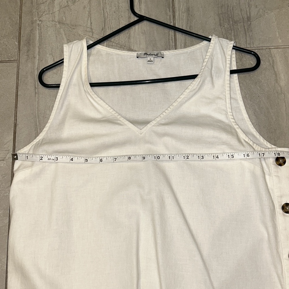 Madewell linen-cotton side-button off white cream midi dress medium - Picture 7 of 8